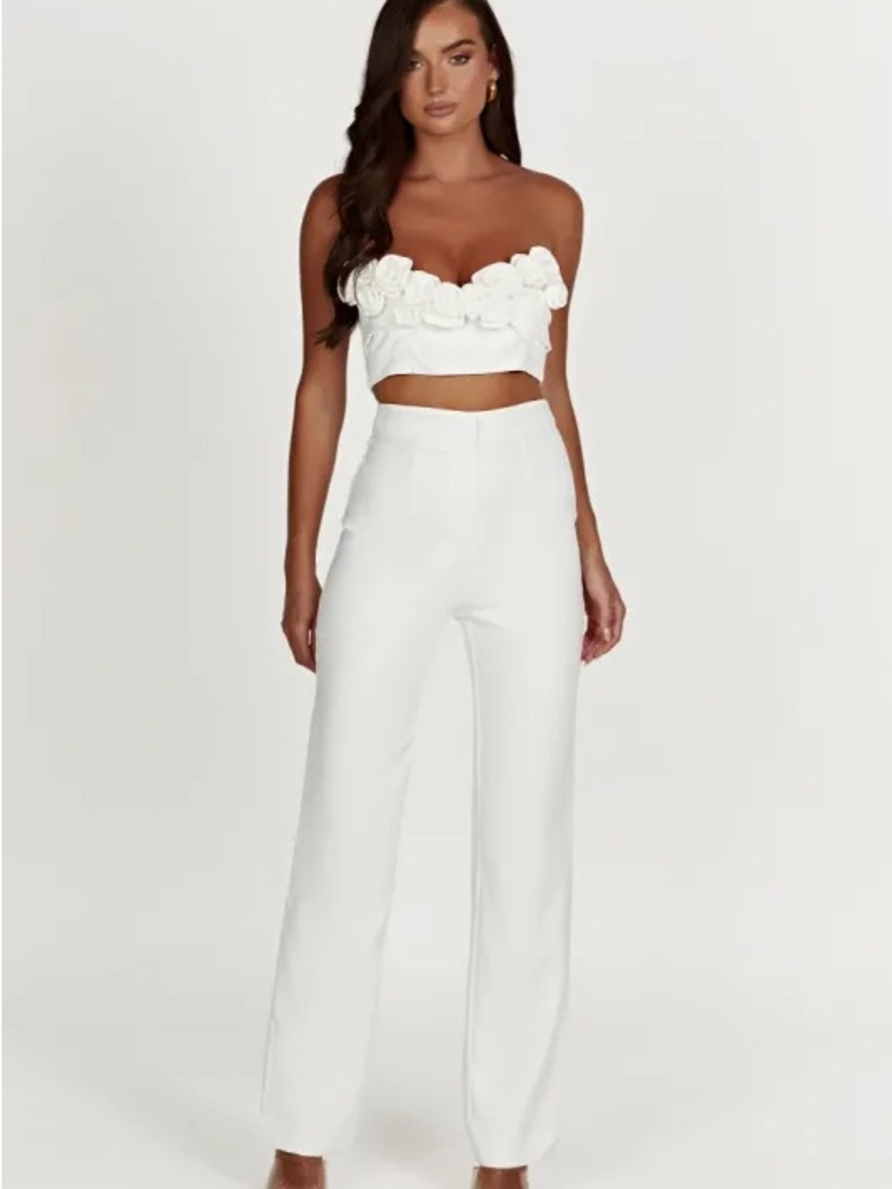 MESHKI SET white Allanah pants and Paloma flower tube top